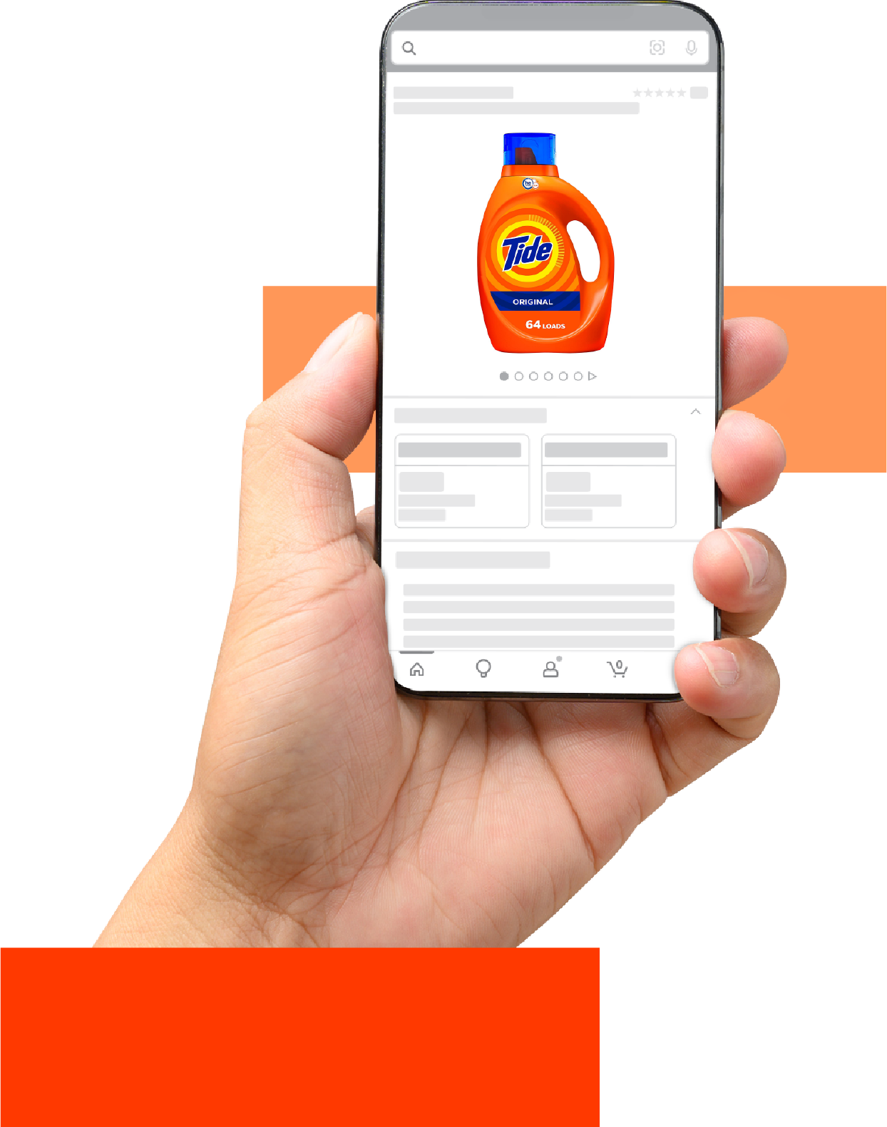 hand showcasing generic product display page on smart phone